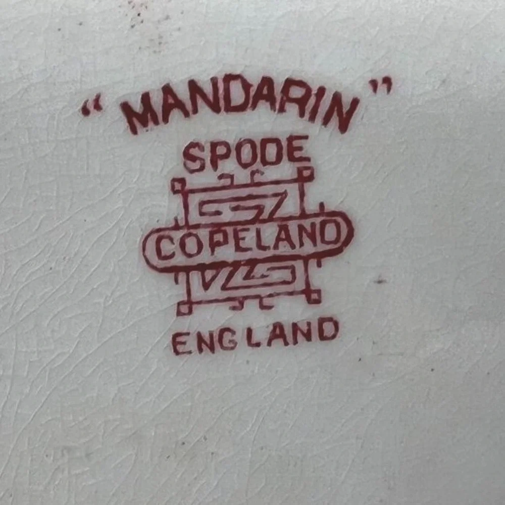 Spode Copeland Luncheon Plate Mandarin Red White Chelsea No Trim 9 Inch Vtg A‎